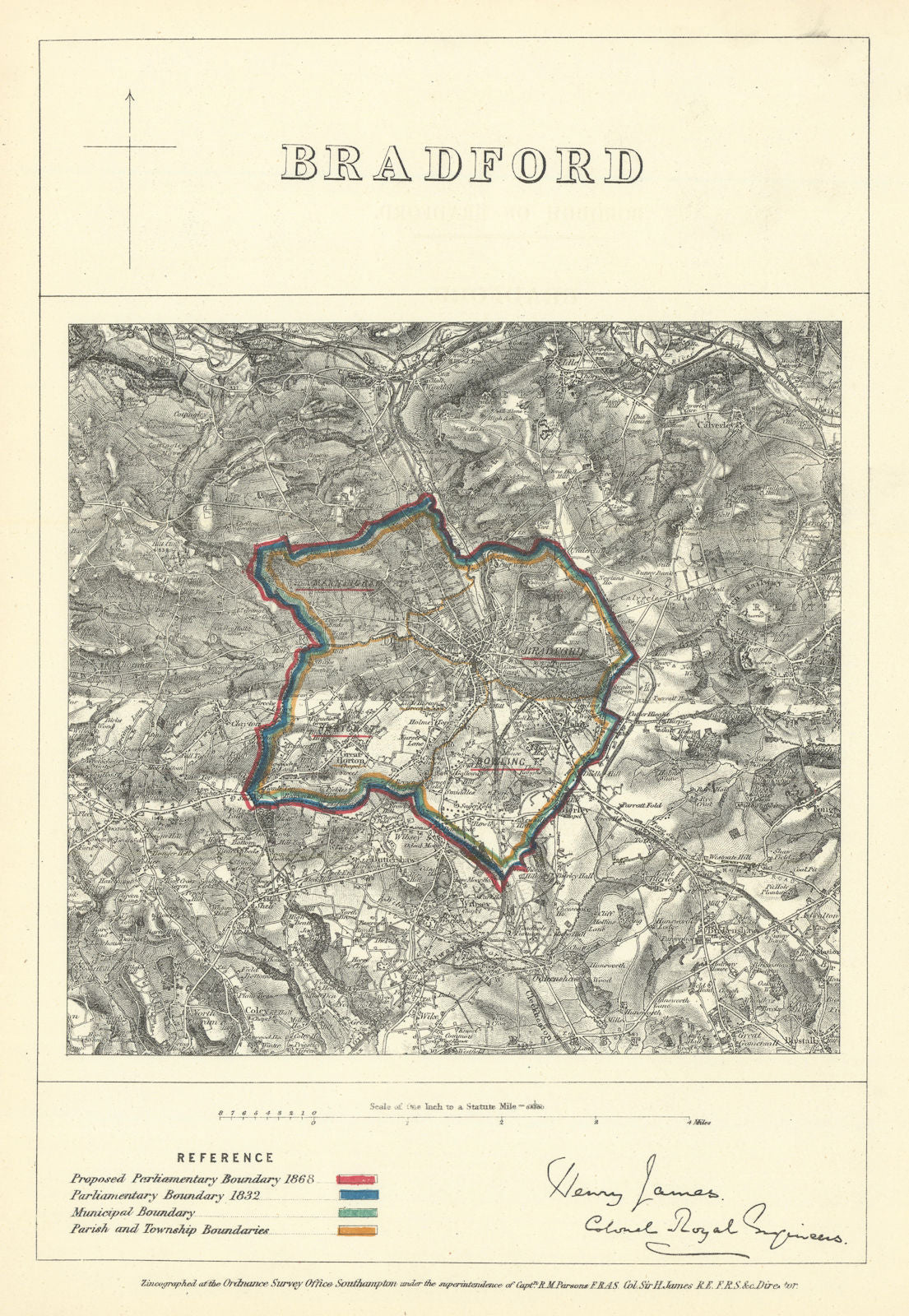 Bradford, Yorkshire. JAMES. Parliamentary Boundary Commission 1868 old map